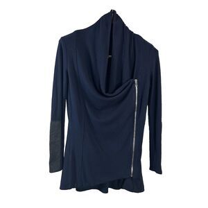 Red 23 Women's Jacket Blue Leather Sleeves Asymmetrical Zip Cowl Neck Size‎ XS